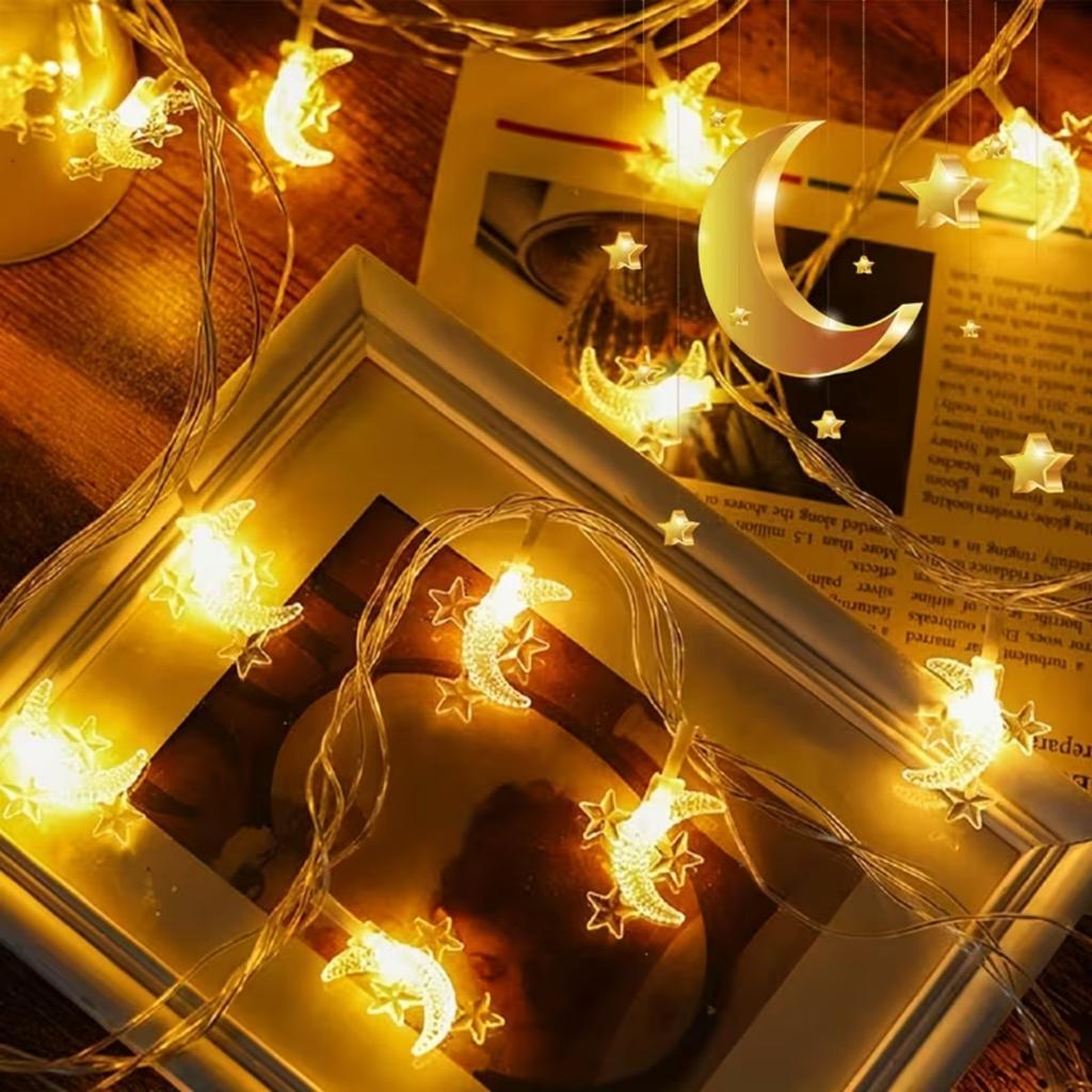 Xiaomi 1pc LED Moon & 3 Star Dreamy and Romantic LED Fairy Ramadan String Lights Battery Operated For Bedroom Living Room Wedding Decor