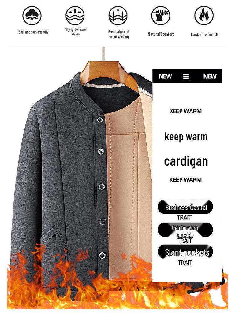 Winter Plus Velvet Grandpa Style Cotton Jacket for Seniors