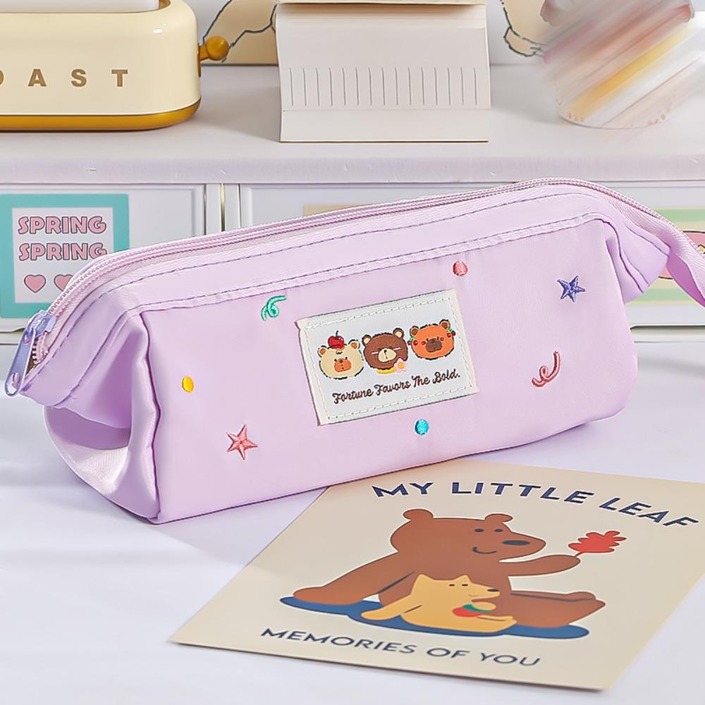 

Bear Pattern Pencil Case Large Opening Design Stationery Storing Bag Cartoon Pen Bag Gift фиолетовый