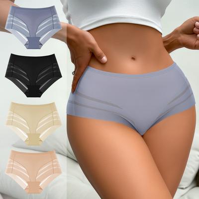 Große Größe Damen Sommer Sexy Spitze Atmungsaktives Netzgarn Eisseide Hoher Schnitt in der Taille Dreiecksslip