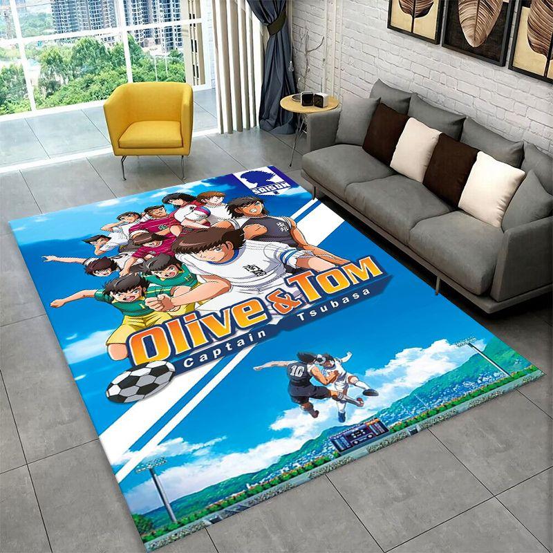 Retro Captain Tsubasa Soccer Cartoon Carpet Rug for Bedroom Living Room Sofa Doormat Home Decor,Kid Game Area Rug Non-slip Gift