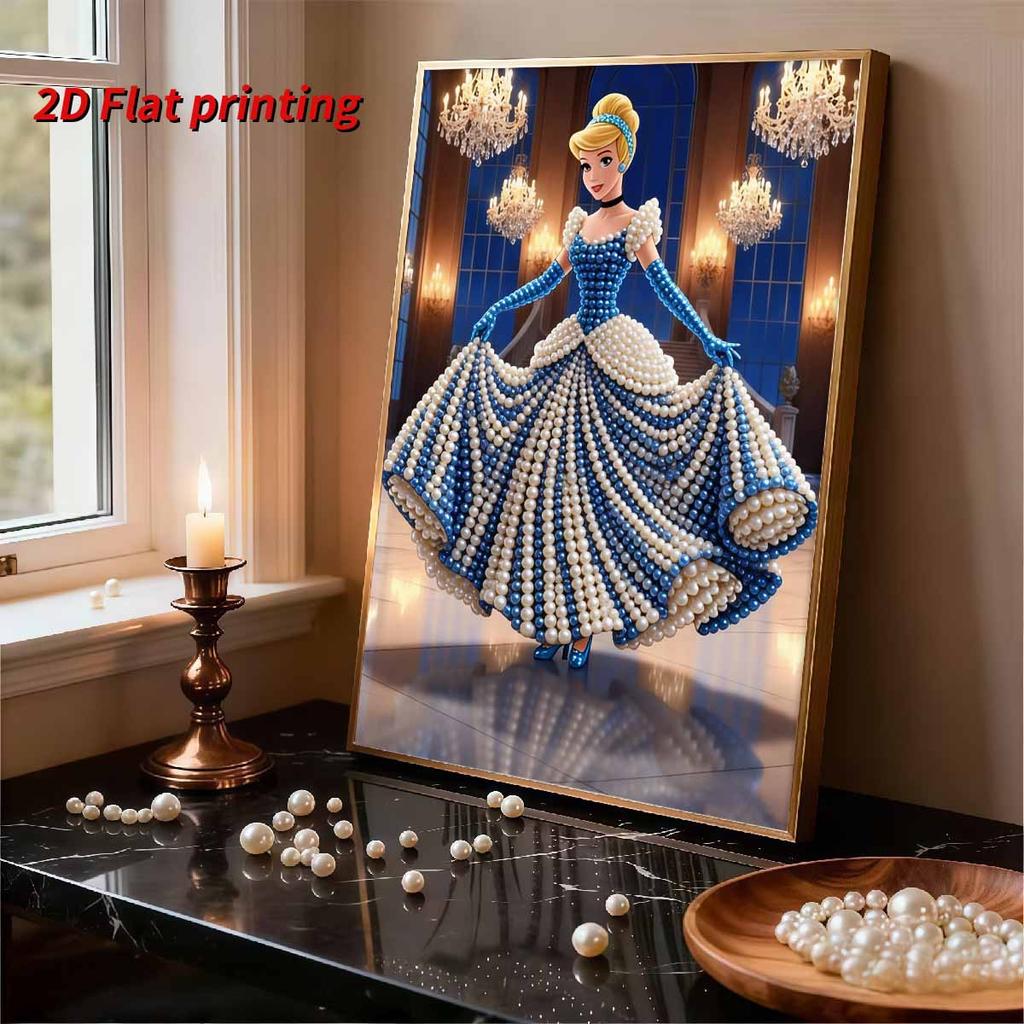 Disney Pearl Painting Cinderella Crystal Castle Dance Dress Creative Art Exquisite Landscape Sparkling PaintingCraftHomeWallDecorationDIYHandmadeGift