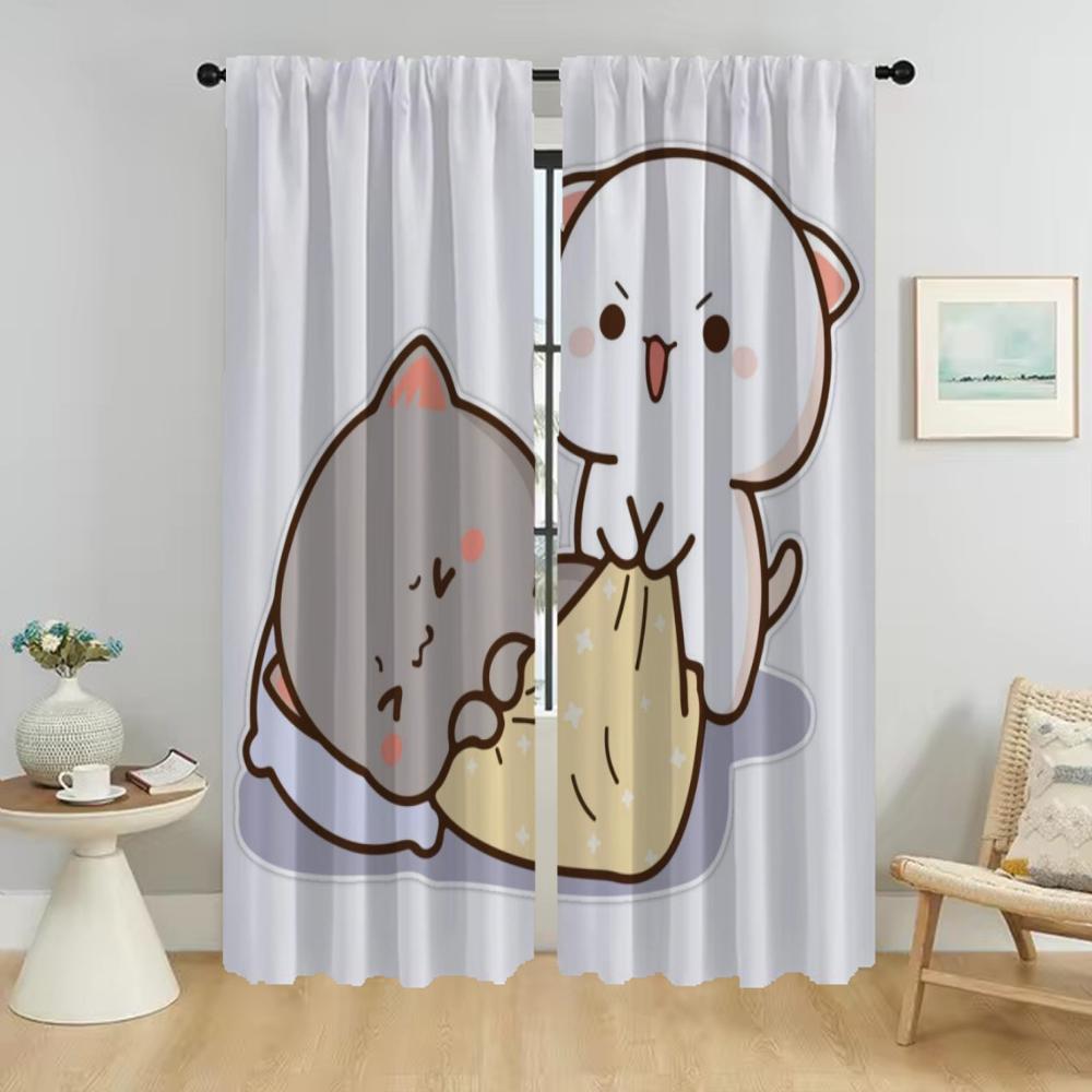 Curtains for Living Room Curtain for Room 2 Panel Peach Mochi Cat Partition Home Interior Curtains Halloween Decoration Shades