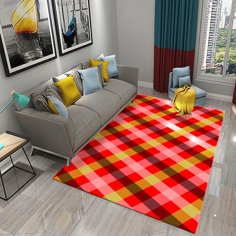Modern Wave Checkerboard Rugs Black White Red Colors Distorted Pattern for Contemporary Living Room Decor