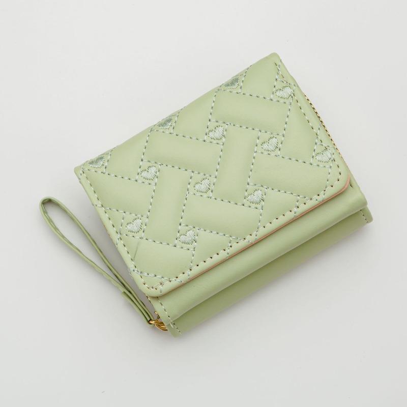 New love embroidered change bag women's short three-fold bag solid color simple multi-card small wallet