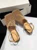 Temperament niche square head breathable woven mesh weave heel high heel sandals empty bag head hollow woven fishing net shoes