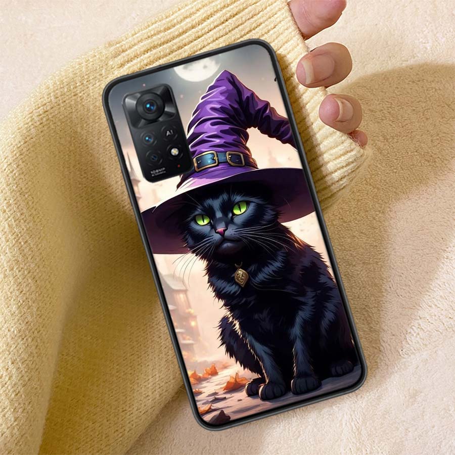 Halloween Magic Cat Phone Case For Redmi Note 13 14 15 Pro Plus 12 13C 12C 15C 9 10 10C 9T 9C 9A TPU Soft Cover Clear Cell Cases