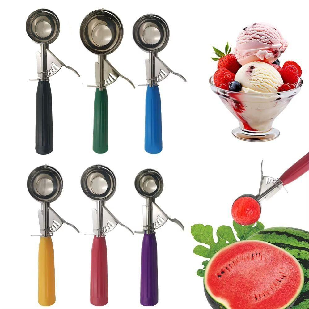 Plastic Handle Ice Cream Ball Scoop Stainless Steel Fruit Scoop Household Ice Cream Digger  Summer