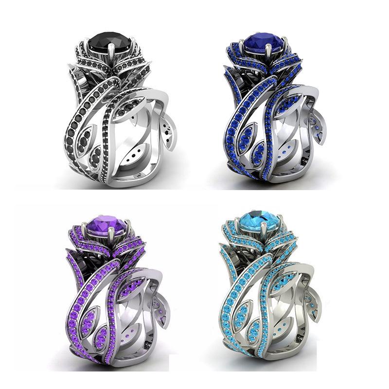High Quality Women'S Rose Zircon Ring Copper Silver Plated Creative Flower Ring