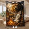 Majestic Bear Moonlight Forest, Nature Lover Gift, Soft Cozy Blanket, Wildlife Waterfall Campfire Design, Multi-Purpose Home Decor Throw