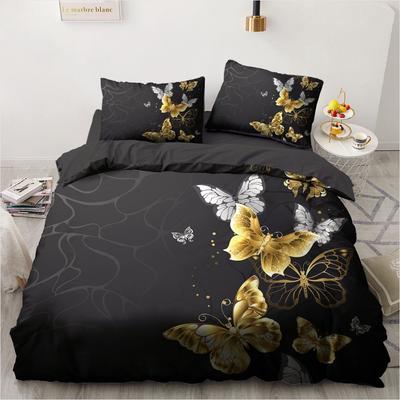 Ensemble de literie personnalisé avec impression numérique 3D, Jumeau, Double, Queen, King, Couverture/Couette/Housse de couette Ensemble Papillon doré noir Literie