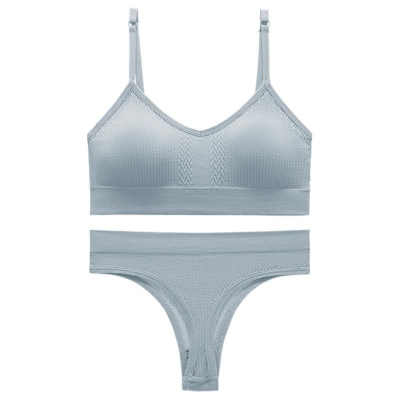 Underwear Set Female Thin Section Large Size Without Steel Ring Sexy Halter Beauty Undershirt Adjustable Small Breasts Gathered French Bra Set