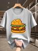 Bright Yellow Bitten Cheese Hamburger Cartoon Graphic Unisexs Short Sleeve Tee Crew Neck Fast Food Casual Daily Soft Comfort Top