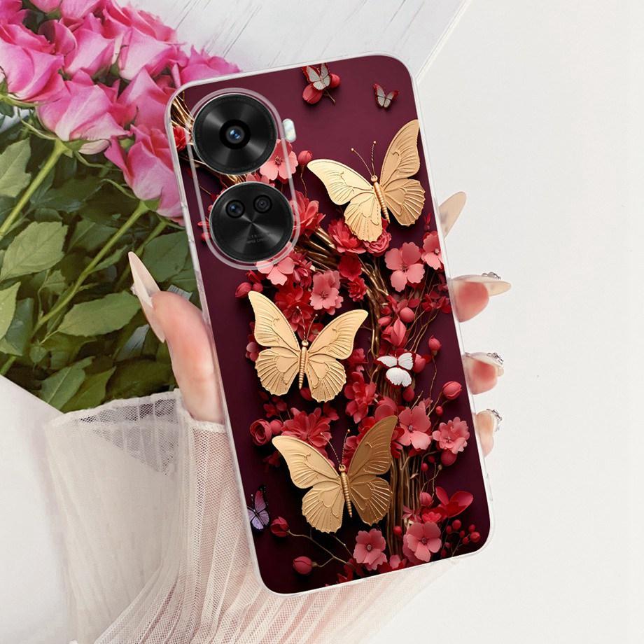 Für Huawei Nova 11i 11 Pro Nova 12 SE 11 SE Handyhülle Klar Weicher TPU Stoßfänger Abdeckung Cooles Cartoon Luxus Schmetterling Blume Funda