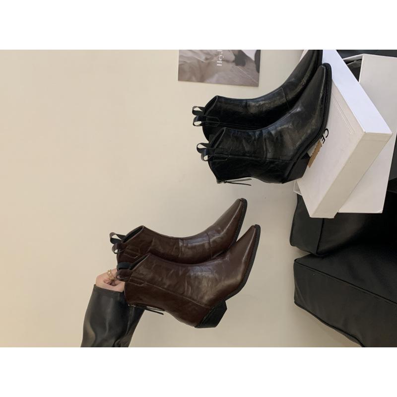 

Короткие ботинки Женские ботинки Мартин V-образный вырез Ботильоны с острым носком Коричневые на толстом каблуке Ботинки в стиле вестерн Ковбойские ботинки Челси Винтажные Скинни 40 темно-коричневого