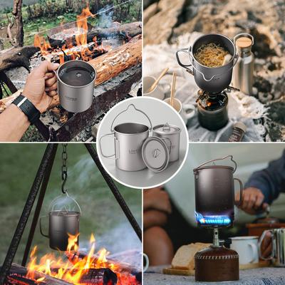 Lightweight Titanium 3 Pieces Set Titanium 750ml Pot 450ml Water Cup Mug with Lid Collapsible