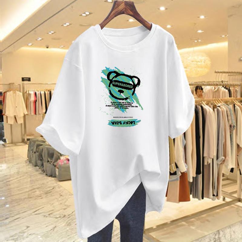 

Новая хлопковая летняя футболка свободного кроя с принтом, повседневная модная футболка с коротким рукавом, базовая футболка S