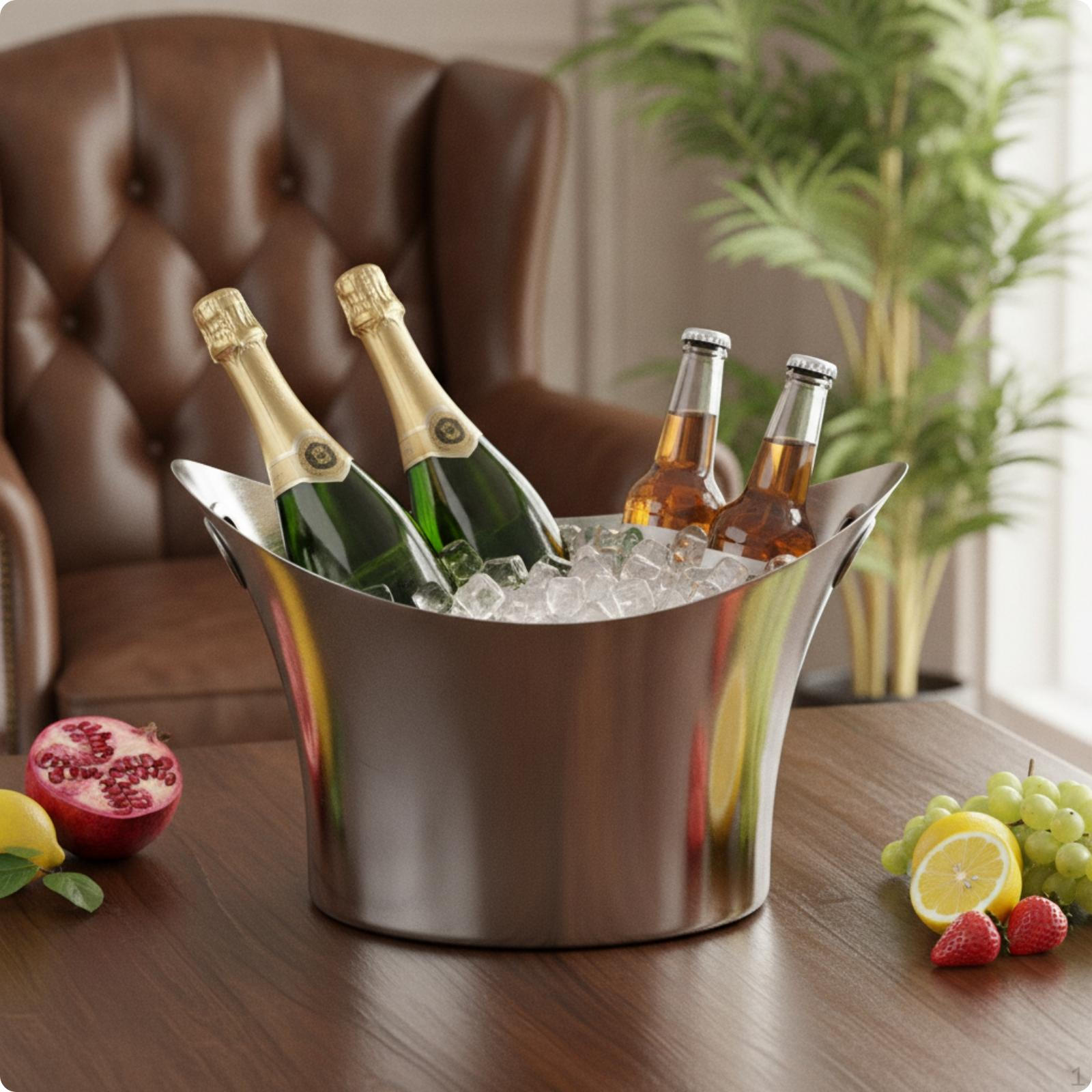 Champagne Bucket Stainless Steel with Handles Insulated Beverage Chiller for Hosts, Silver