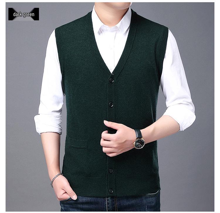 

Men s Wool Knit Cardigan Vest - Autumn/Winter Fashion Sweater XL темно-зелений колір