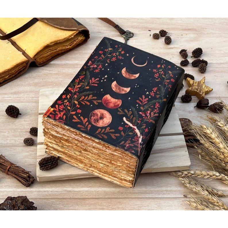 Large Leather Grimoire Journal: Moon Phase Book of Shadows