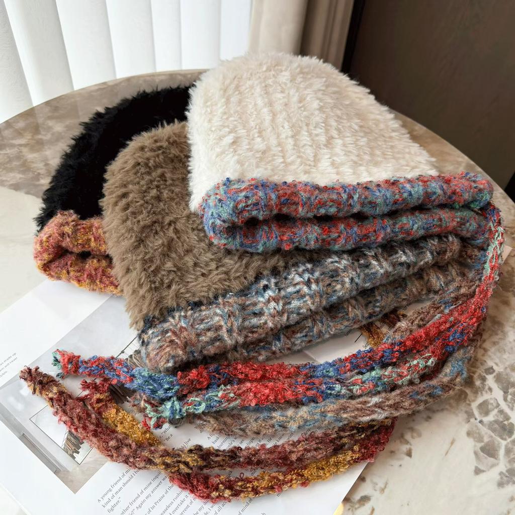 Winter Plüsch Pullover Mütze Farbe Spleißen Kordelzug Ohrenschutz Mütze Mode kalte und warme Strickmütze Damenmütze