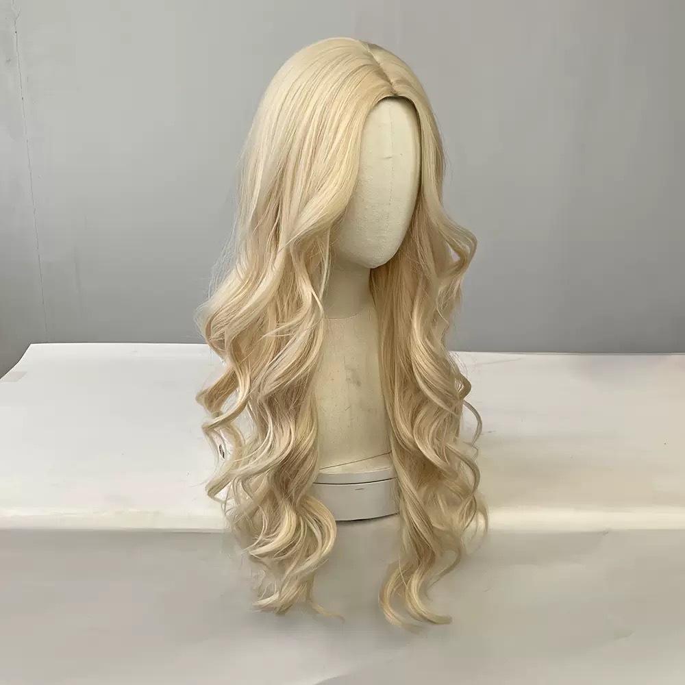 Forehead lace wig female natural medium long hair full head cover type big wave small lace long curly hair simulation hair