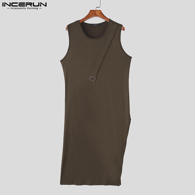 INCERUN Men Sleeveless Irregular Hem Splits Casual Long Tank Tops