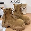 Cowhide version Martin boots Children's thick-soled heightening small short boots New locomotive tooling boots Big yellow boots