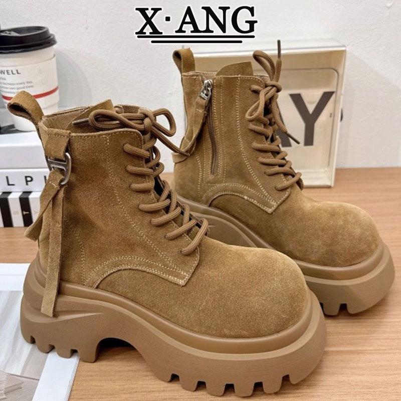 Cowhide version Martin boots Children's thick-soled heightening small short boots New locomotive tooling boots Big yellow boots
