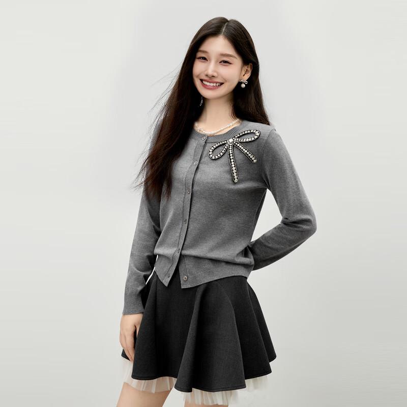 Qushui Yiren Women's Beaded Bow Thin Knitted Cardigan