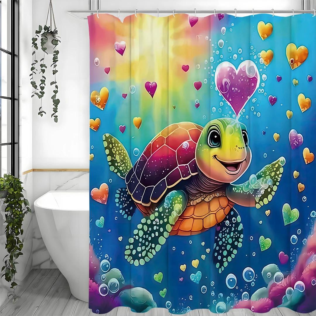 Underwater World Cute Cartoon Turtle Shower Curtain, Bathroom Decorative Shower Curtain, Waterproof Shower Curtain with Hooks (as the picture,150180cm)