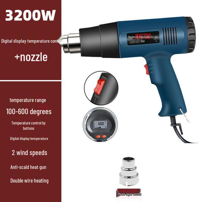 Adjustable Temperature Hot Air Gun for Car Wrapping and Heat Shrink, Small High Power Industrial Blower Flame Gun.