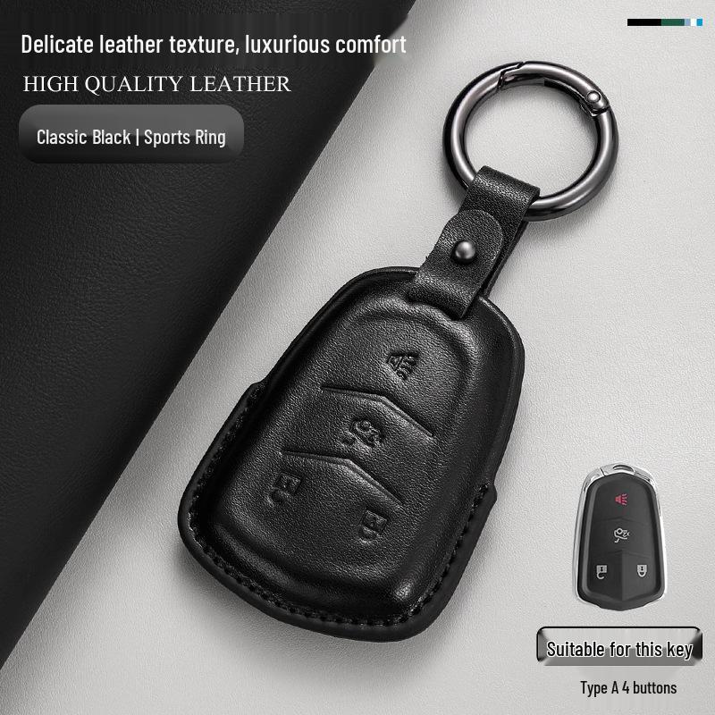 Genuine Leather Key Case for Cadillac: Compatible with CT6, XT5, XT4, XT6, CT4, CT5, XTS, GT4, and ATSL Models.