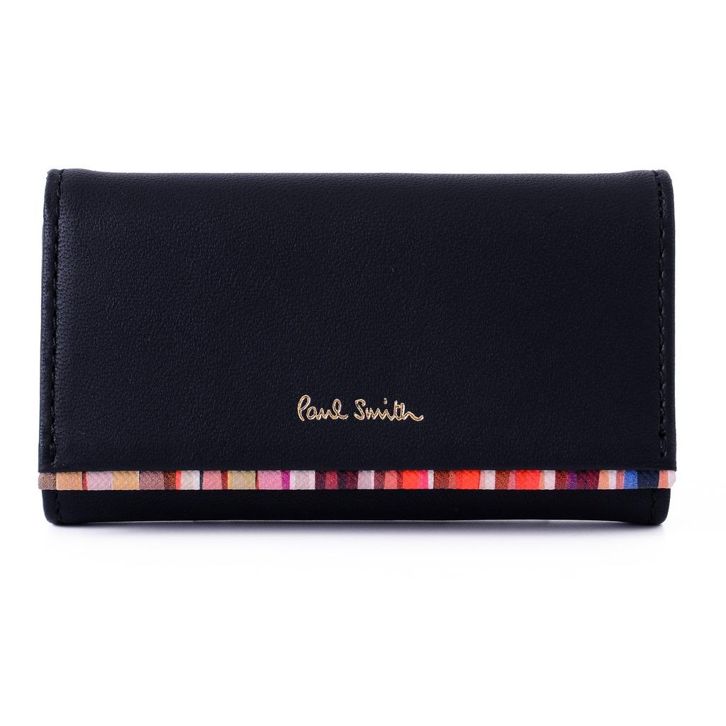 Engraving Paul Smith Crossover Stripe Trim Genuine Leather Key Holder [Personalized Available] Case/Key (Navy)