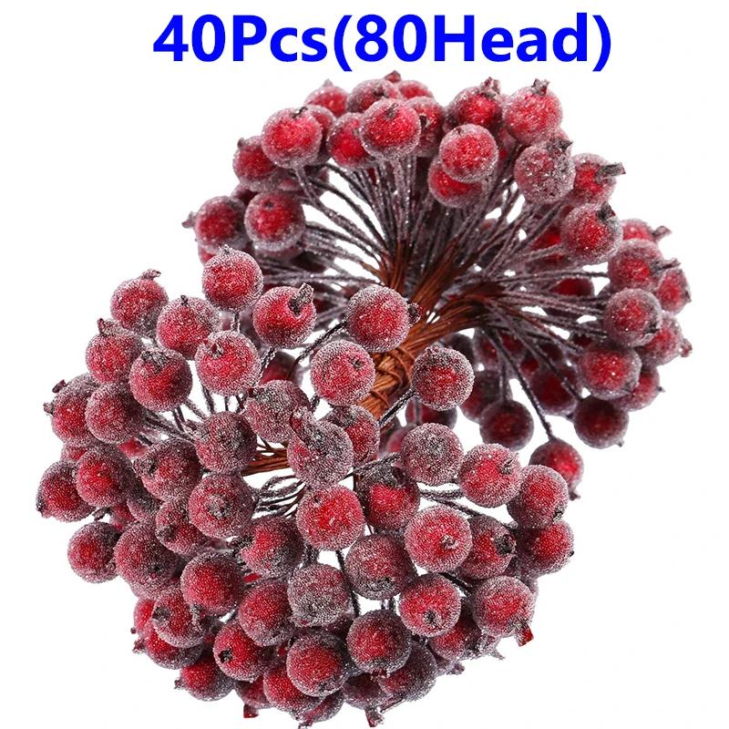 Wholesale Artificial Holly Berries Christmas Frosted Red Fake Berry Simulation DIY Wreath Mini Berries Flowers Xmas Party Decor