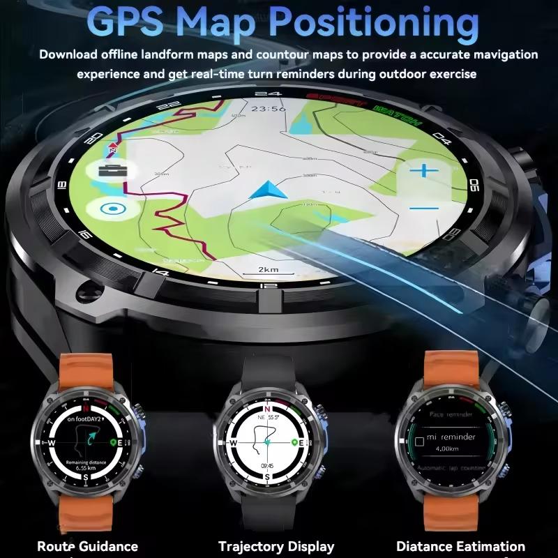 2026 New Men Outdoor Real GPS Map Smart Watch 4GB RAM 1000mAh Battery 10ATM Waterproof Bluetooth Call Military AMOLED Sports Smartwatch