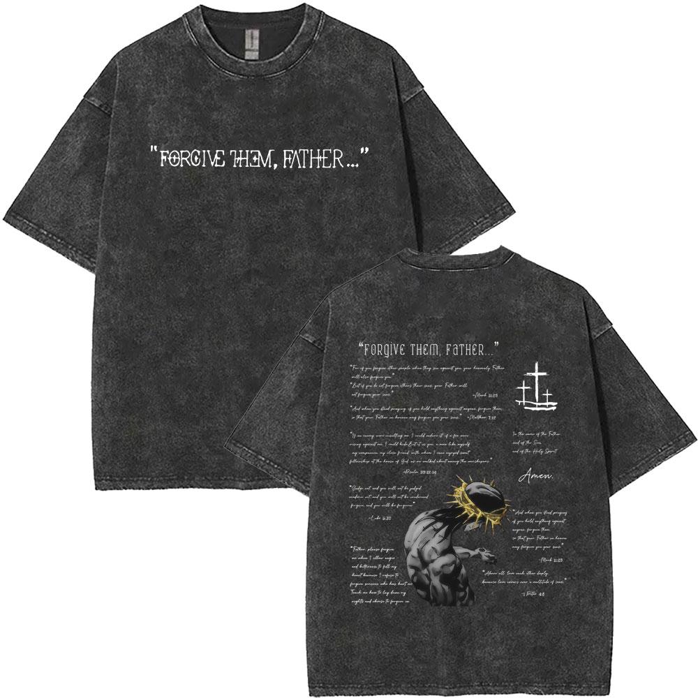 Christian Religious Jesus Prayer Washed Vintage T-shirt Tops Male Fashion Oversized T Shirts Men Women Gothic Clothes