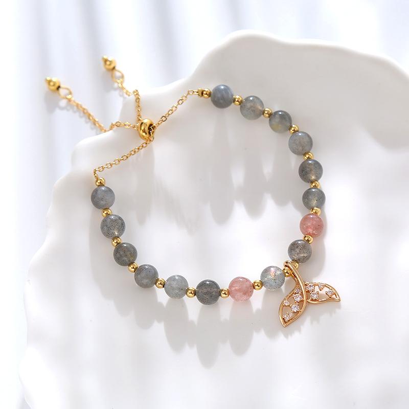 Natural strawberry crystal bracelet fishtail design Bangles Women Fashion Jewelry accessories Gift