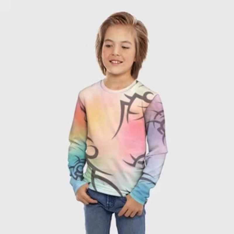 Dětská trička s duhovým graffiti potiskem pro chlapce, roztomilý top s dlouhým rukávem, měkký a pohodlný