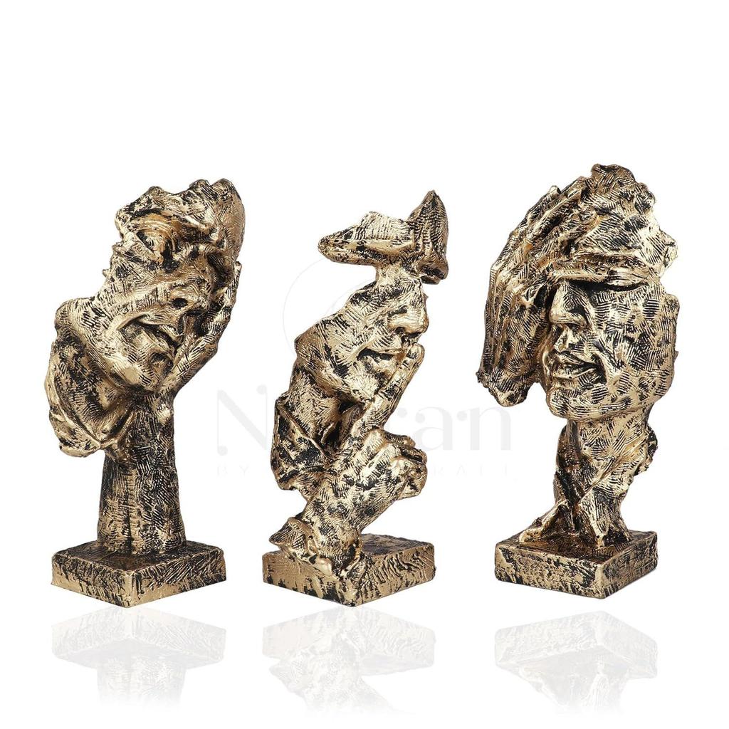 Set of 3 Men Expression Statue Showpiece Figurine Lucky Decorative Items