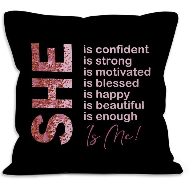 pirational Women Empowerment Gifts Throw Pillow Covers 18x18, She is Me Decorative Pillow Covers for Bedroom, Daily Affirmations Strong Woman Gifts