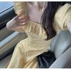 Gentle wind sweet age-reducing pastoral floral dress women's medium and long temperament square neck ruffle edge skirt
