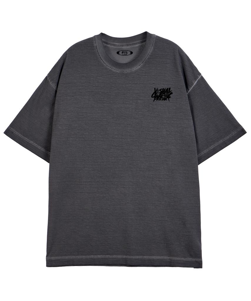 BY.L Paint Graffiti Logo Pigment Short Sleeve T-Shirt Charcoal