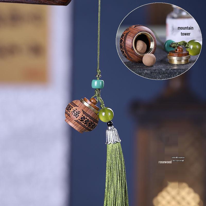 Pear Blossom Carved Gourd Pendant: Wood Ornament & Diffuser Keychain