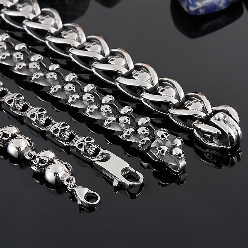 KALEN Punk Fine Jewelry Fashion Bracelets Men Multiple Style Chain Stainless Steel Skull Links Bracelet