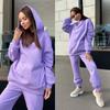 2024 Trendy Solid Color Hooded Sweatshirt & Casual Two-Piece Set for Autumn/Winter