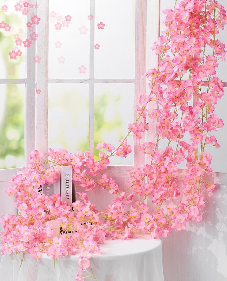 180CM Artificial Sakura Flowers Vine Wedding Garden Rose Arch Home Party Decoration Christmas Bridal Fake Silk Scrapbook Plants