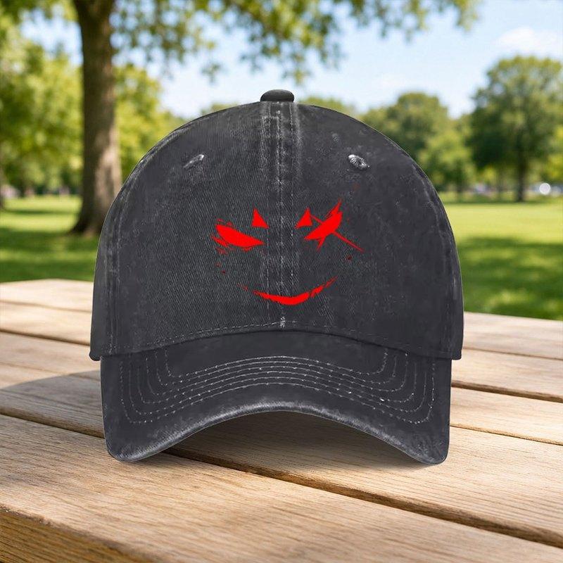 Red Devil Evil Smile Washed Baseball Cap Unisex Casual Duckbill Hat Retro Sports Fashion Outdoor Travel Gift