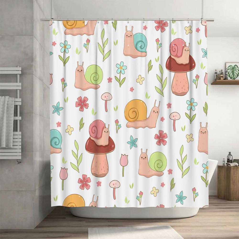 Cute Cartoon Snail Mushroom Print Shower Curtain Waterproof Home Decor Bathroom Decoration Size Customizable 180x245cm