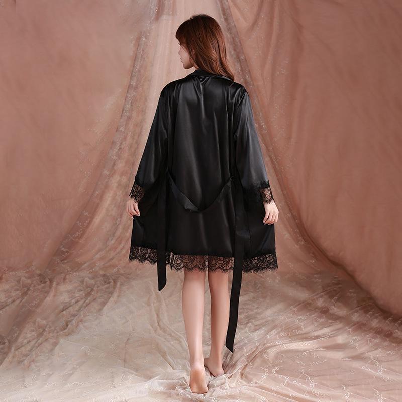 Plus Size Women's 4-Piece Lace Pajama Set: Robe, Shorts, and Camisole In European & American Style